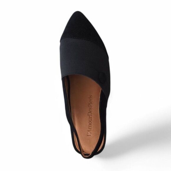 L’Amour Des Pieds Slingback Suede Point Toe Flats Black Women's 6.5M - Picture 9 of 11